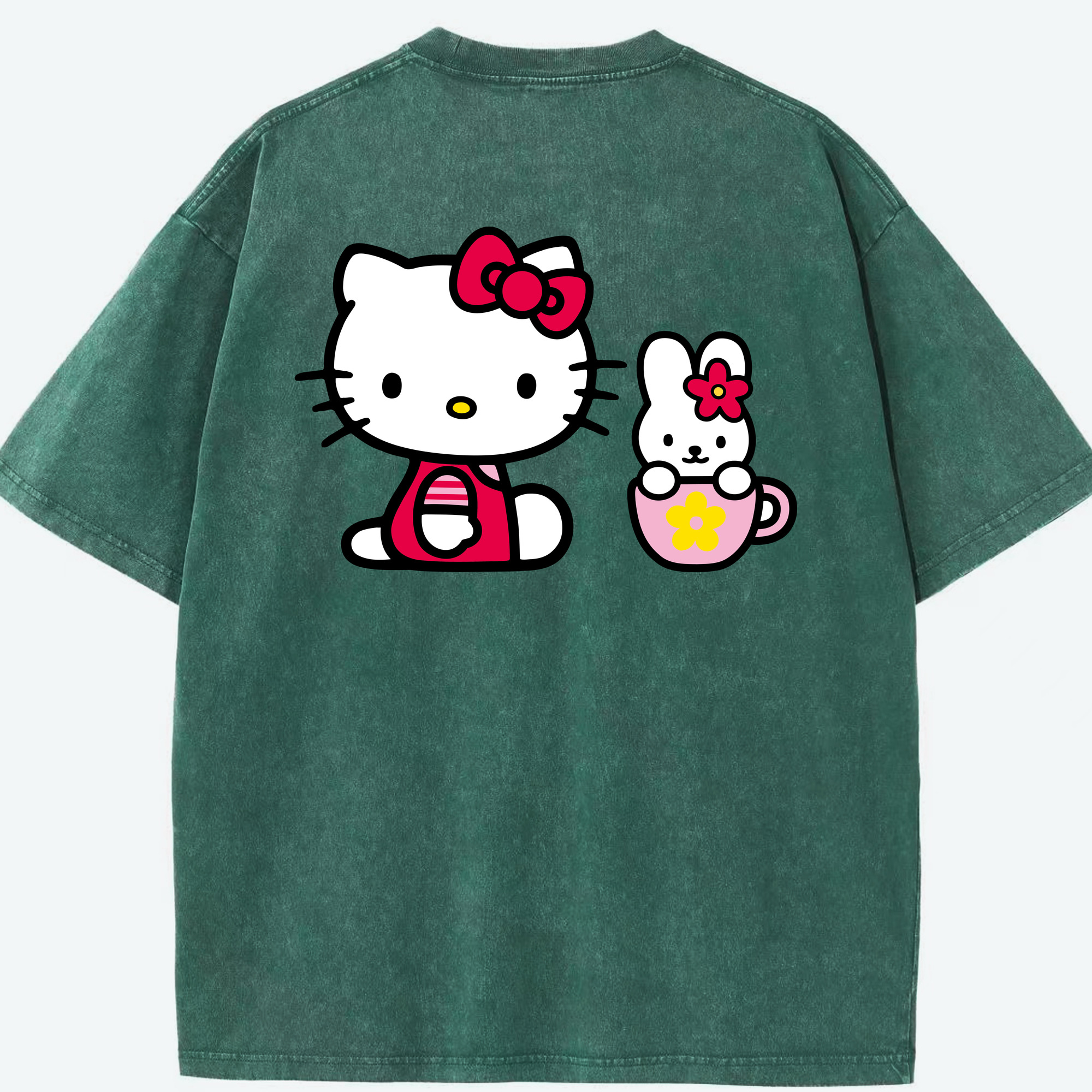 （画像用） Hello Kitty ハローキティ 綿100% ヴィンテージ風 半袖Tシャツ（背面プリント）